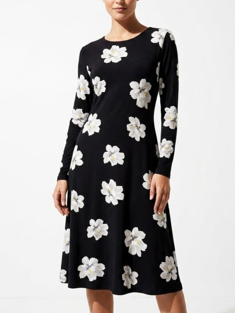 Old Navy Whimsigoth Black Floral Long Sleeve Midi Dress 1X Plus Grunge 90s Vibe